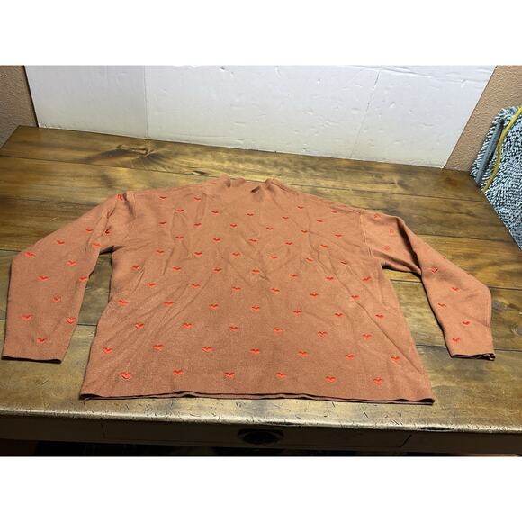 ANTHROPOLOGIE MAEVE Carys Mock-Neck Sweater Cedar Embroidered Hearts Size M - Picture 1 of 10